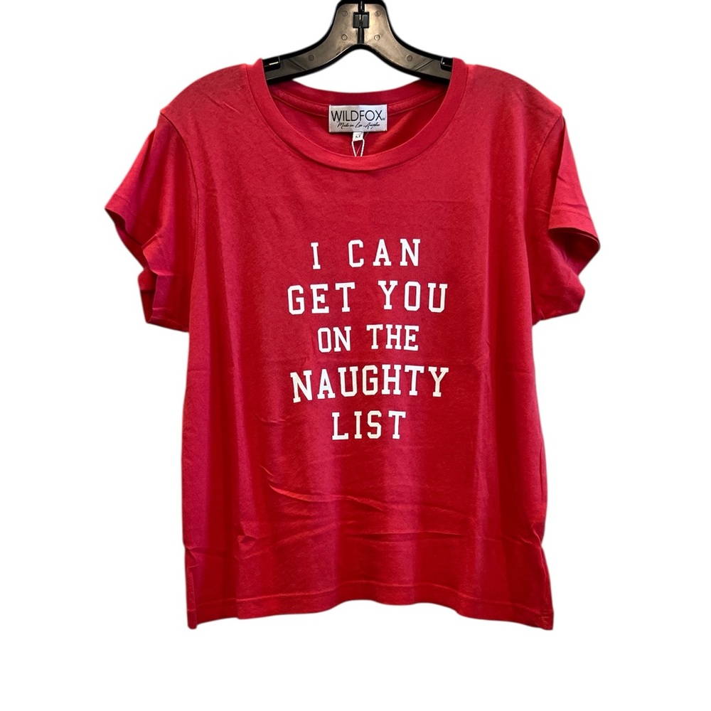 100% Cotton Wildfox Red With White Letters Naughty List Tee Christmas Medium